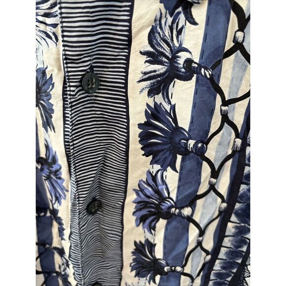 Saks Fifth Avenue Men Short Sleeve Button Shirt  2X Blue Tassel Print Silk - Picture 5 of 14